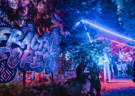 Fractal Forest stage scene at Shambhala Music Festival.